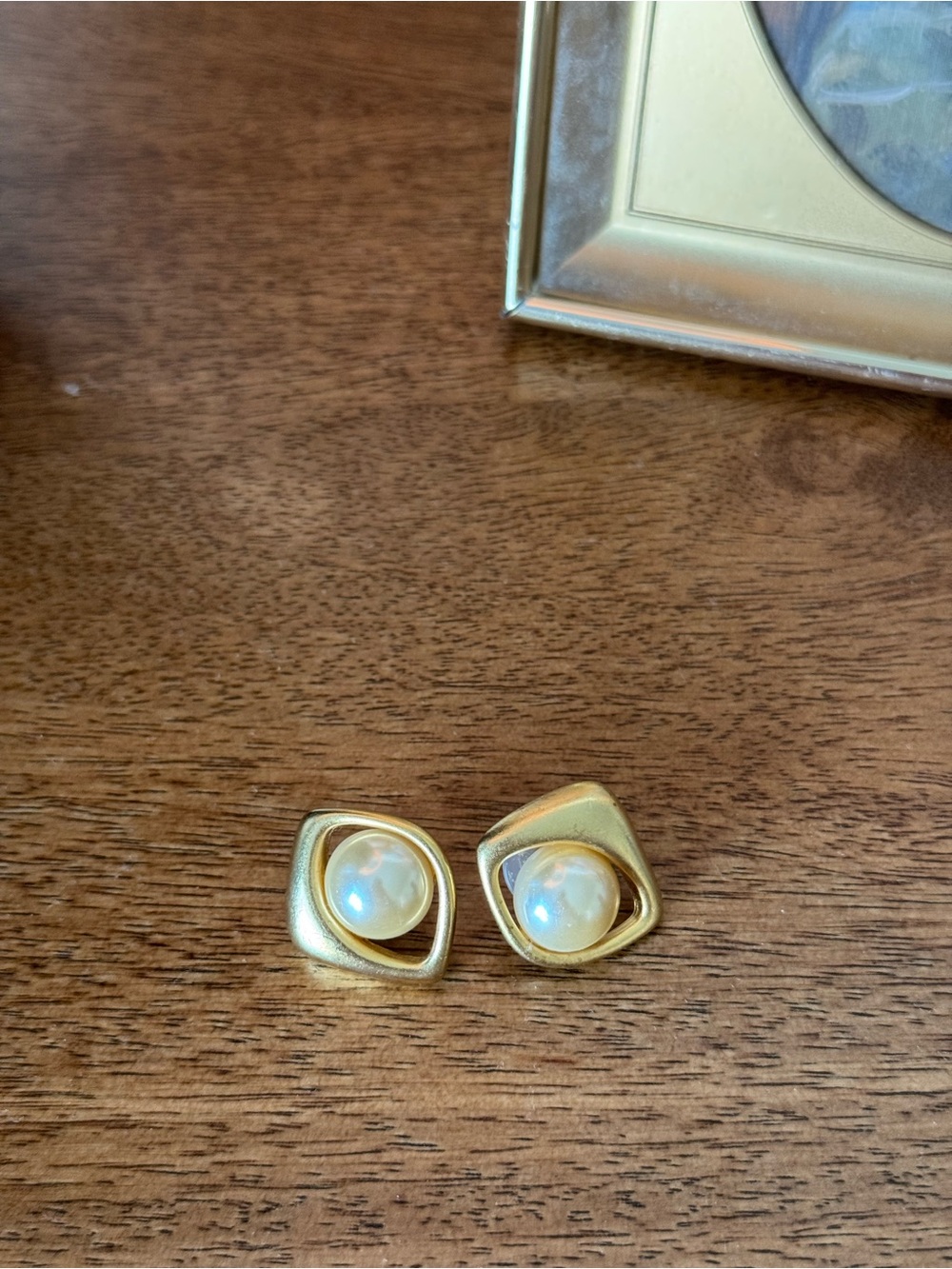Gold Pearl Accent Stud Earrings - Classic Women Jewelry